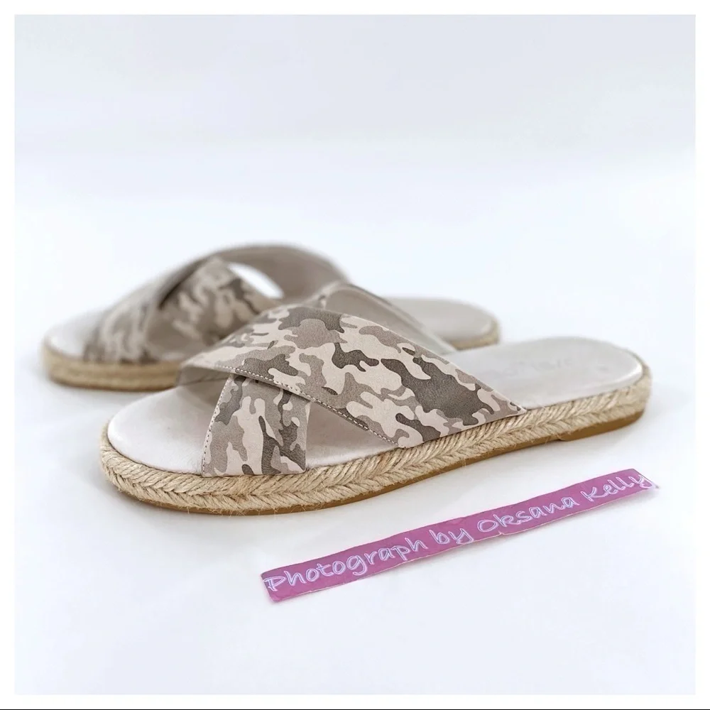 J/Slides Reva Camo Espadrille Sandal Leather Sz 6